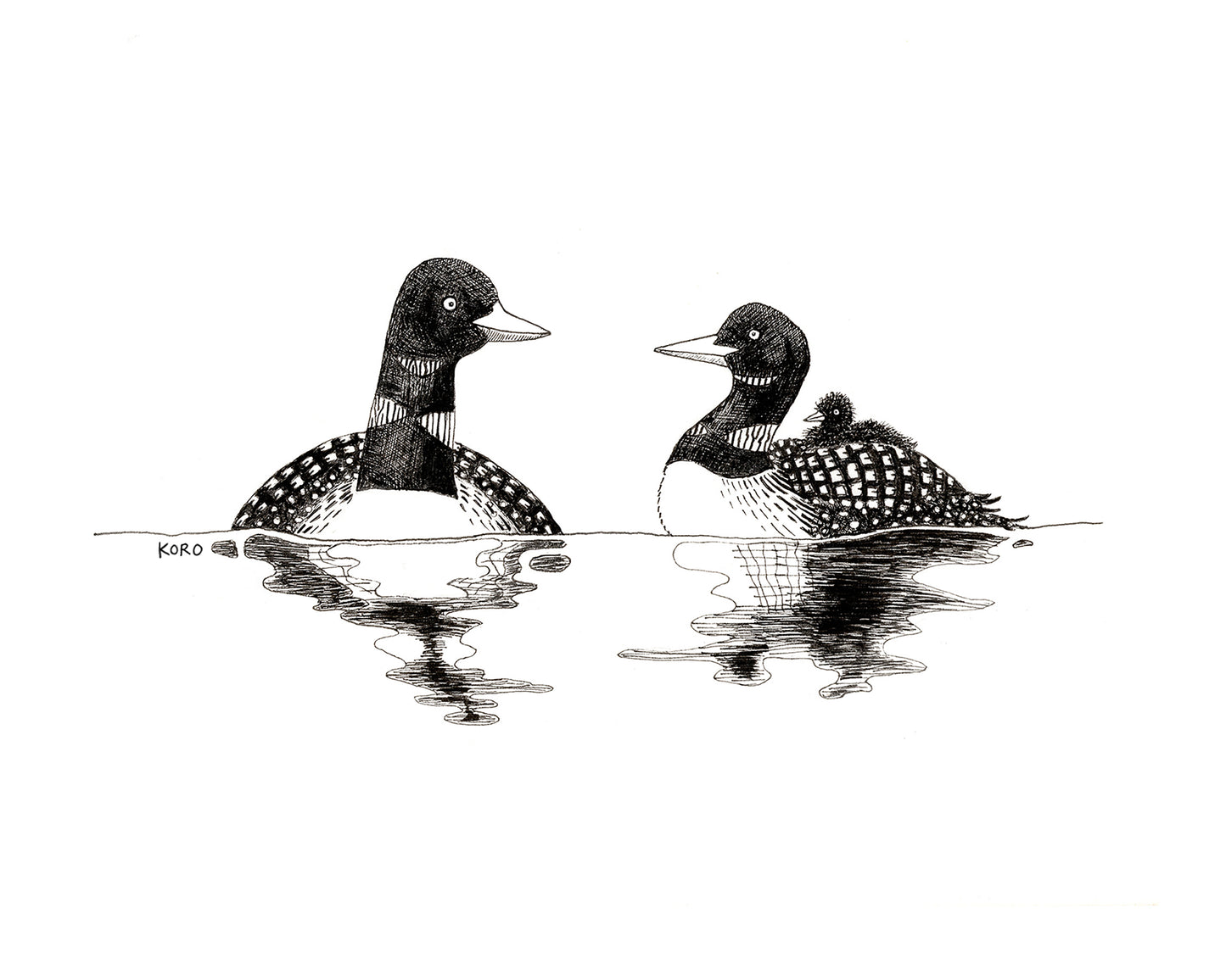 8 x 10 Loons and their Loonlet Print