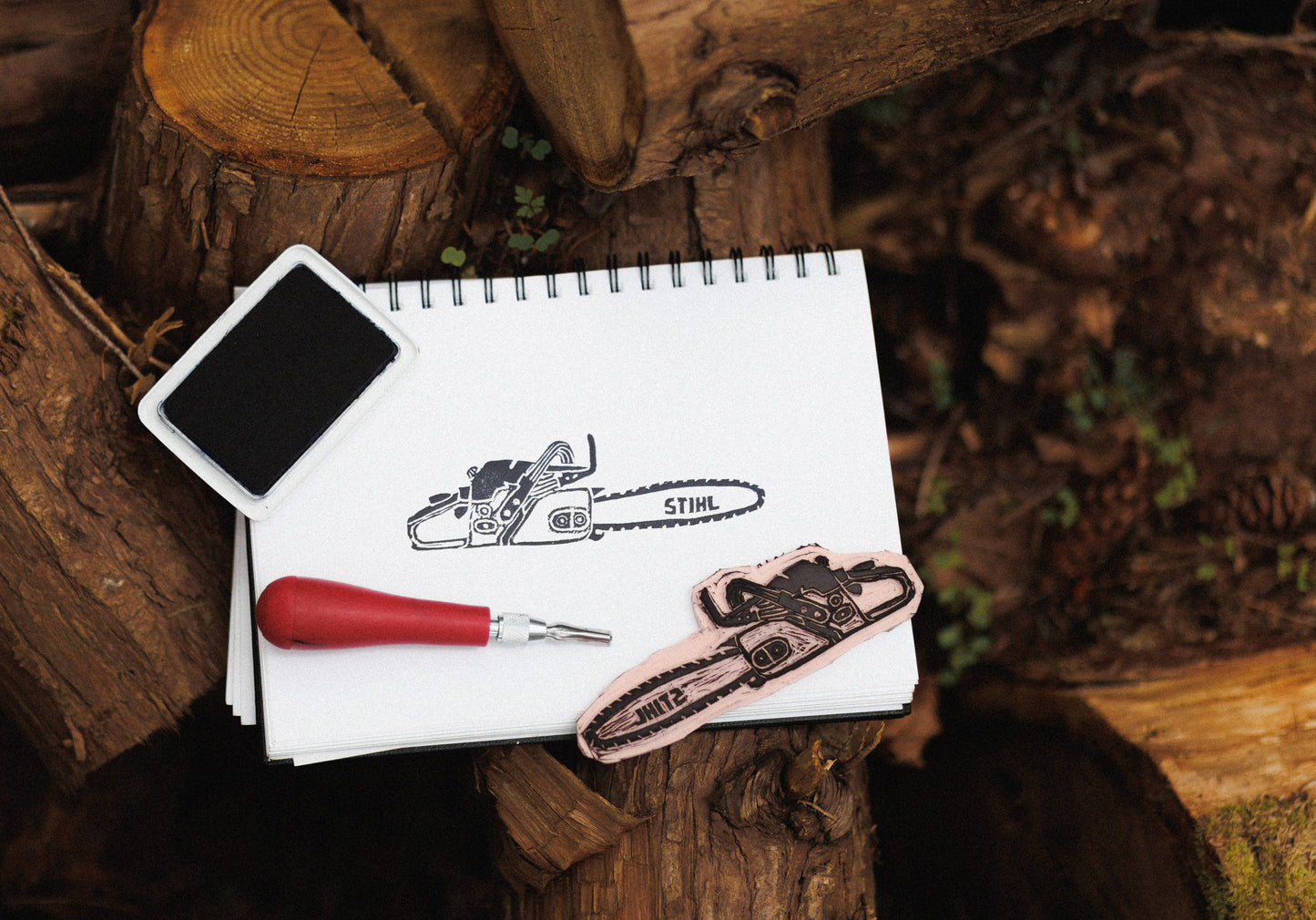 Stihl Saw Linocut Print